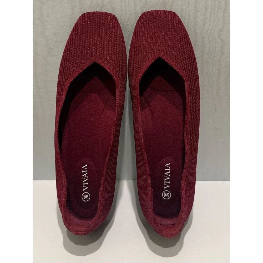 Vivaia Margot 2.0 Square Toe V-Cut Ballet Flats Burgandy Sparkle EU Sz 42